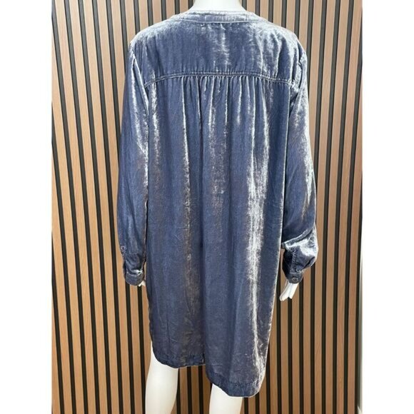 Anthropologie Melody Women's Dress Shift Mini Velvet Split Neck Boho M Blue - Picture 2 of 9